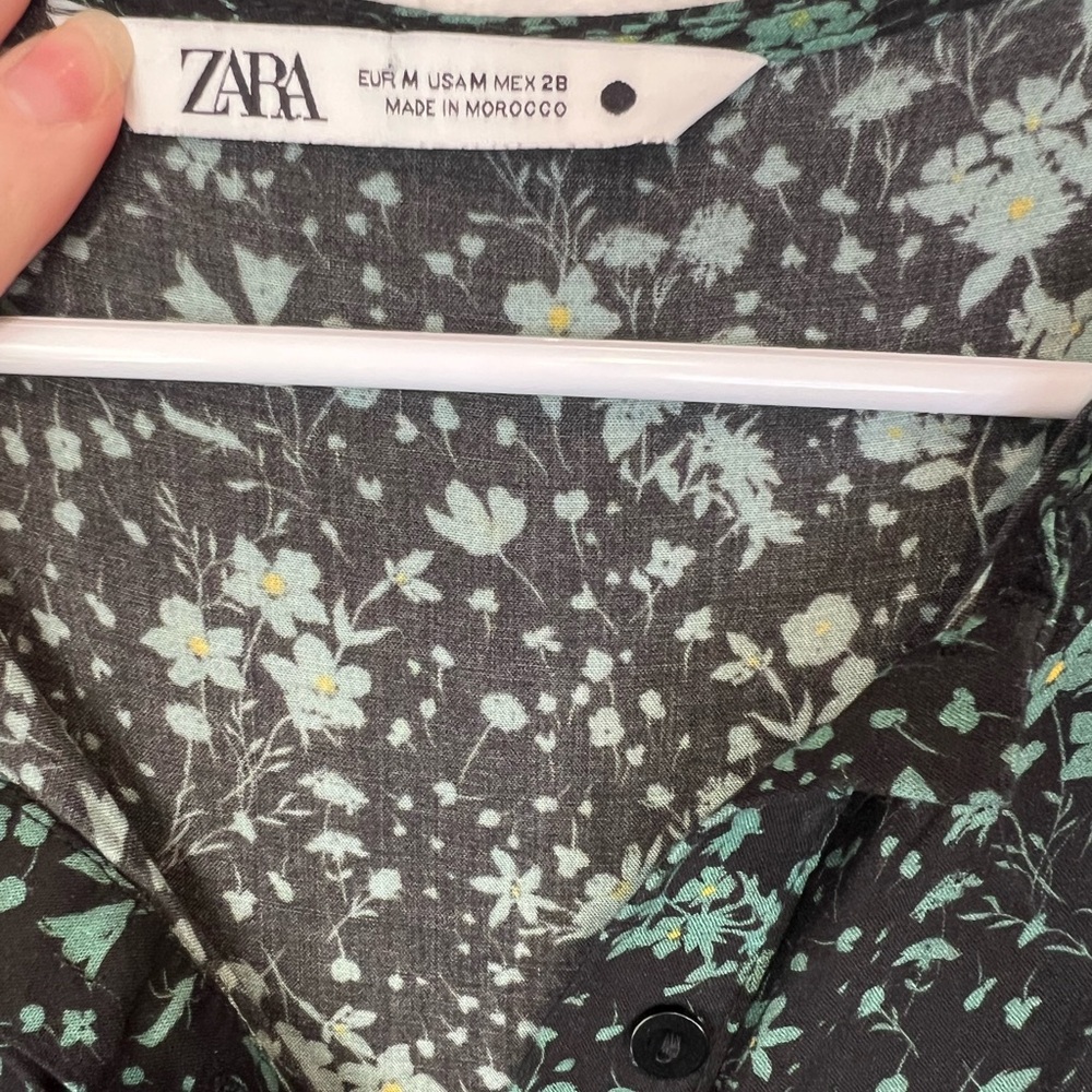 Zara Green Floral Long Sleeve Dress, M - Picture 5 of 7
